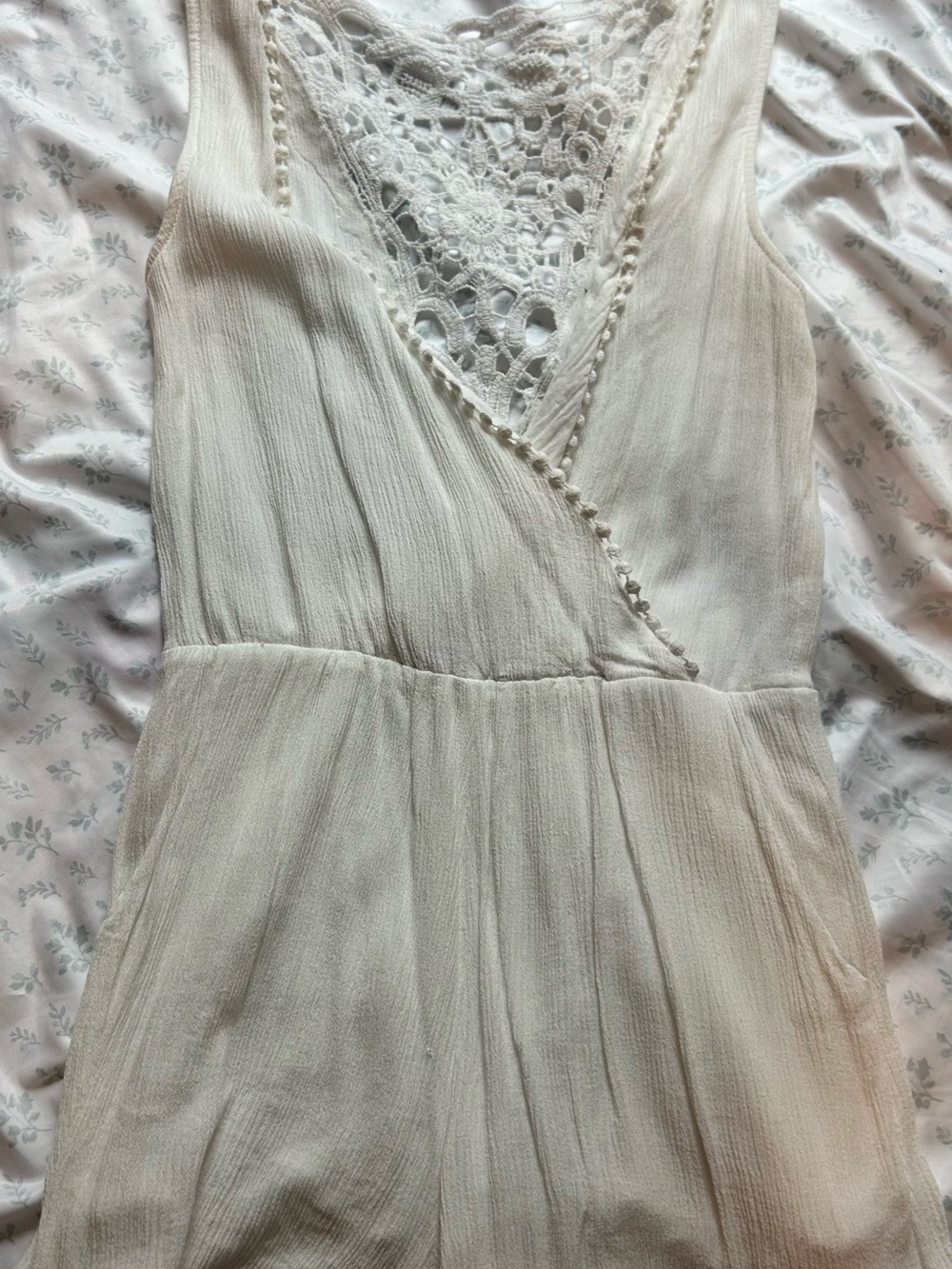 Solemio Cream Lace-Trim Jumpsuit